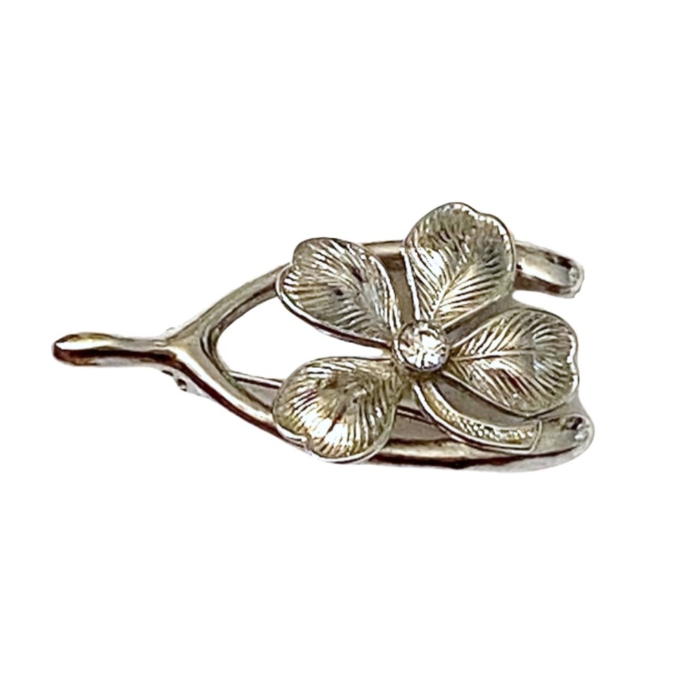 LUCKY Wishbone 4 leaf Clover Brooch silver